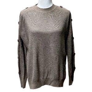 Fate‎ Crew Neck Pullover Sweater Button Embellished Peek-a-Boo Sleeves Size M